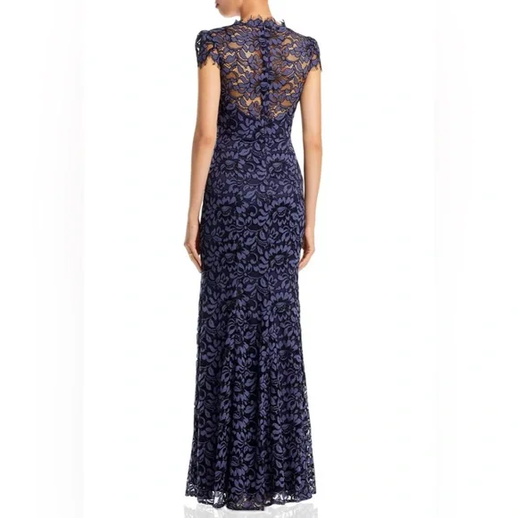 Eliza J Navy Floral Lace scalloped- edge gown - Picture 2 of 6
